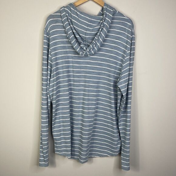 Vince Men's XL T-Shirt Blue Striped Slub Hooded Cotton Long Sleeve Tee BE17 - Picture 7 of 8